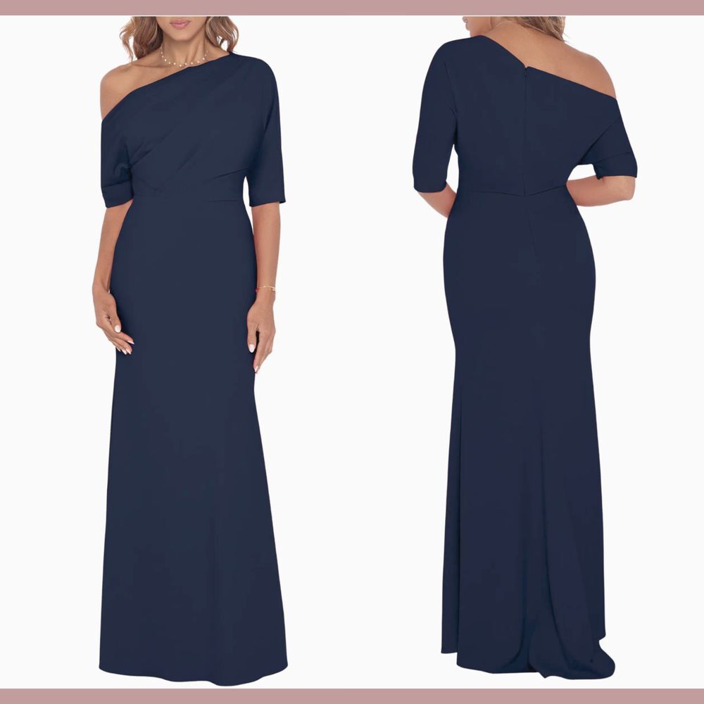 Betsy & Adam Navy One Shoulder Dress
